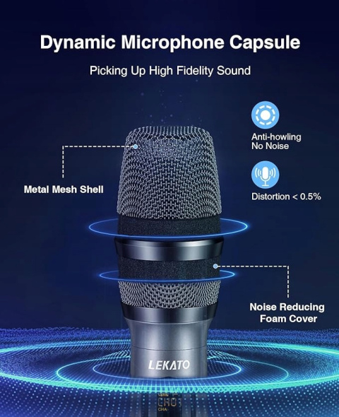 Zestaw 2 Mikrofony Bezprzewodowe 2.4GHz Aluminium 30m Ładowane Karaoke 6.35