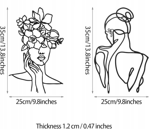 Metalowa Dekoracja Ścienna Minimalistyczna Abstrakcyjna Kobieta - 2 szt.