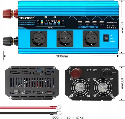 Przetwornica napięcia 3000 W/6000 W Falownik Czysta sinusoida 12V do 230V