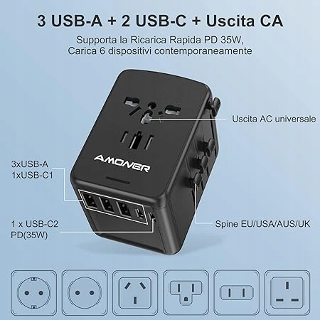 Adapter podróżny, uniwersalny zasilacz 30 W z 8 portami ładowania USB