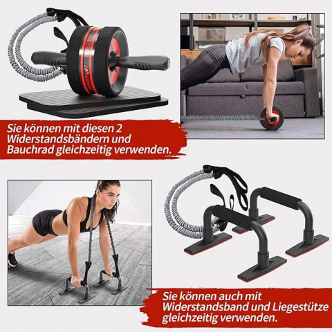 EnterSports Rolka brzucha, 6 w 1, z taśmą fitness