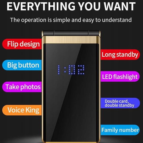 Telefon komórkowy z klapką, łatwy w obsłudze,