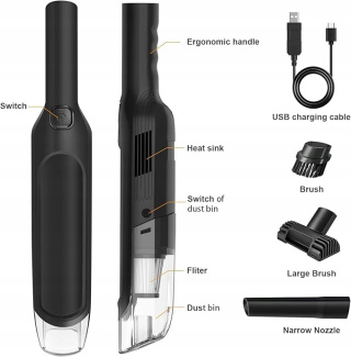 Bezprzewodowy Odkurzacz Ręczny 6000PA 2x 2000mAh do Samochodu i Domu