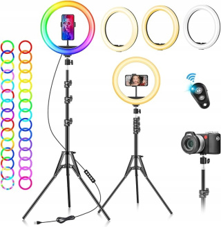 Lampa pierścieniowa LED ze statywem 10cm RGB pierścień świetlny do selfie