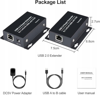 Przedłużacz USB 2.0 przez Ethernet Cat5e/6 - 60m 480 Mb/s 4 porty USB