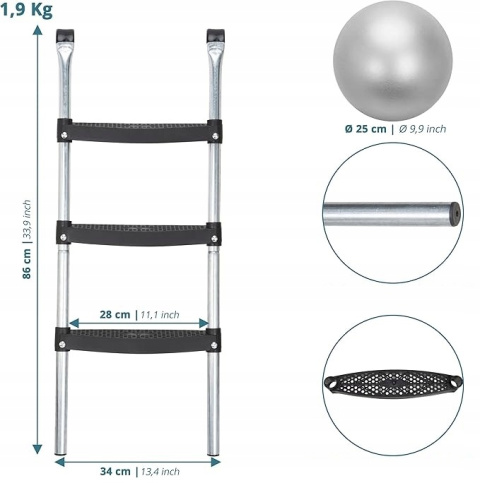 Drabinka do Trampoliny 3 stopnie 86cm wys. + piłka do pilatesu/jogi