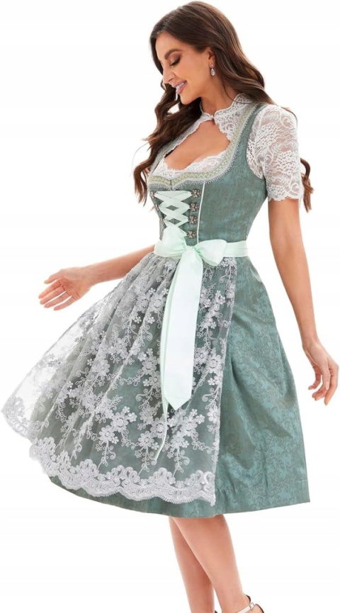 Sukienka Damska Dirndl Tradycyjny Kostium na Oktoberfest - Zielony r.36