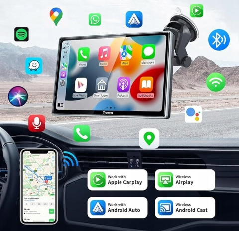 Bezprzewodowy Wyświetlacz samochodowy CarPlay 7" IPS GPS Bluetooth