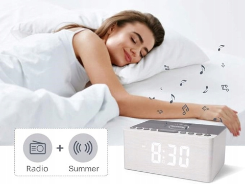 Cyfrowy Radio-budzik 10W Wyświetlacz LED Radio FM + port ładowania USB