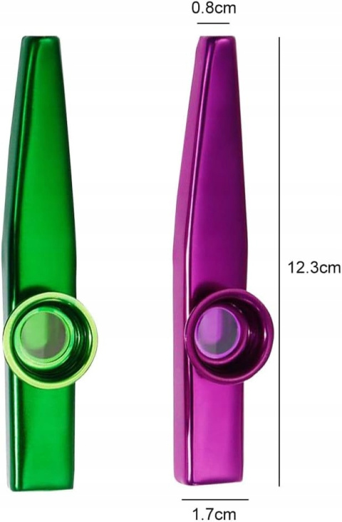 Kazoo Metalowe z Smyczą Instrument Akompaniujący - Fioletowy/Zielony 2 szt.