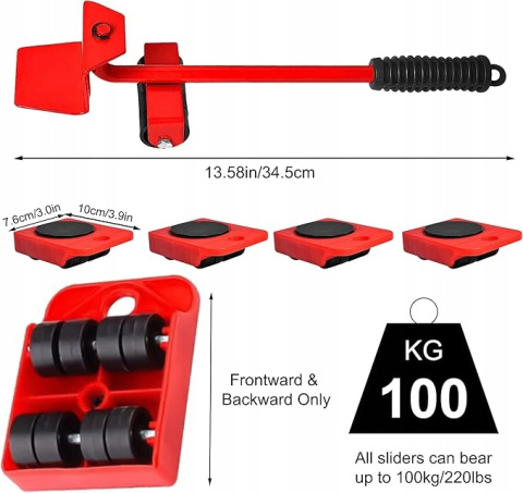 Podnośnik Meblowy z Rolkami Transportowymi Suwaki meblowe - Zestaw 5 szt.