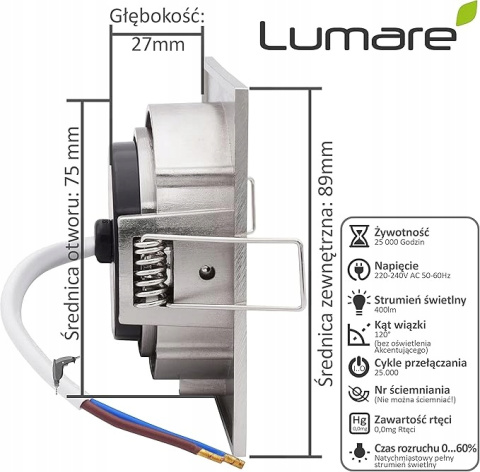 Lumare Reflektor LED wpuszczany do zabudowy 4W 2700K 400lm