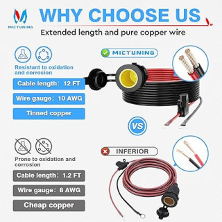 MICTUNING 12 V/24 V kabel przedłużający z gniazdem zapalniczki