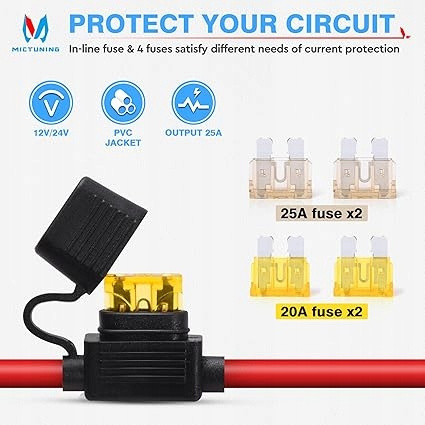 MICTUNING 12 V/24 V kabel przedłużający z gniazdem zapalniczki