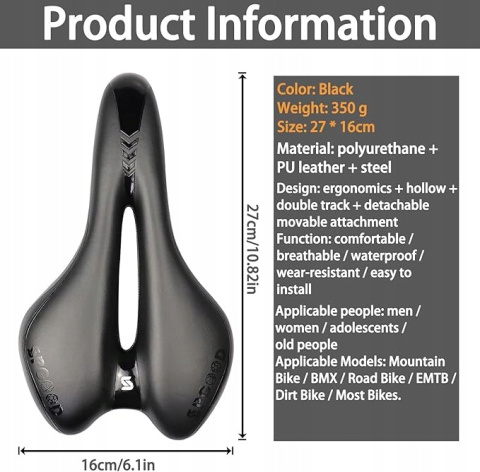 Siodełko SPGOOD x 16 mm