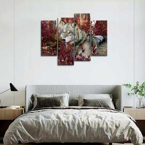 Wall Art Wilk w lesie 4-częściowy obraz ścienny