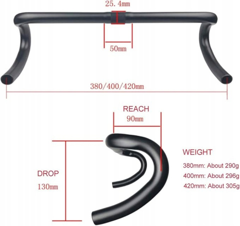 Kierownica rowerowa Szosowa aluminiowa 25,4/31,8 mm 380/400/420 mm