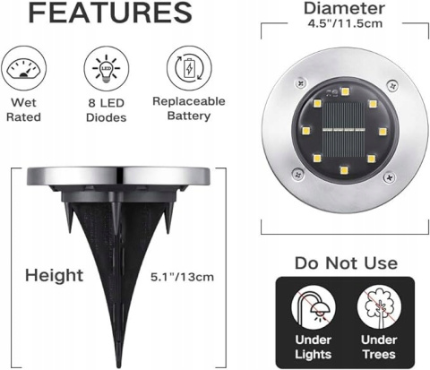 Lampy Solarne Ogrodowe LED Zewnętrzne Wbijane Wodoodporne - Zestaw 12szt.