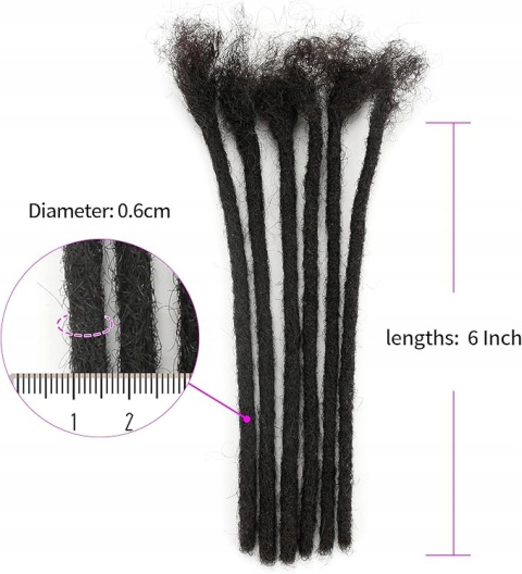 Przedłużki Dredów Naturalne 100% Ludzkie Włosy 0,6 cm Dredy Czarny 30 Pasm