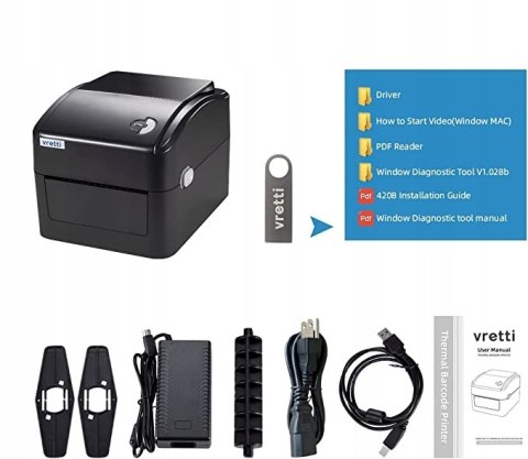 Drukarka termiczna do etykiet z Bluetooth Vretti Drukarka termiczna do etykiet z Bluetooth Vretti