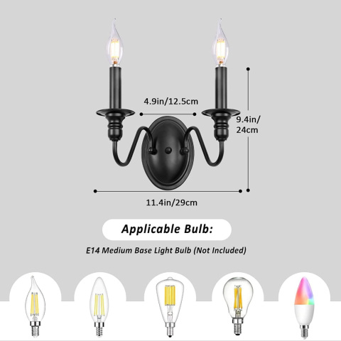 Lampa wisząca MRHYSWD 2 lampki kinkiet do salonu sypialni E14 czarny