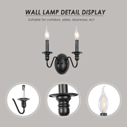 Lampa wisząca MRHYSWD 2 lampki kinkiet do salonu sypialni E14 czarny