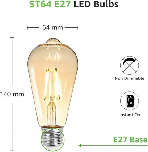 Lepro Żarówka LED E27 w stylu vintage, 4,8 W, żarówka 470 lumenów