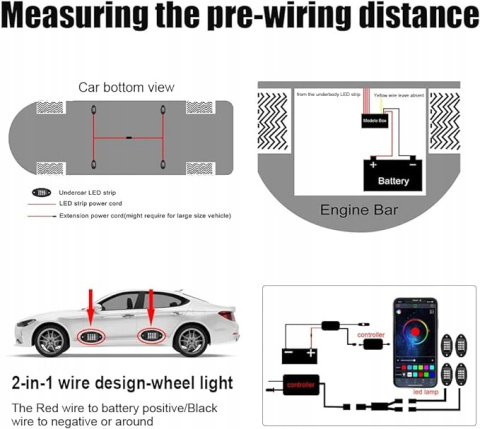 Zestaw oświetleniowy muzyczny z aplikacją i sterowaniem RF, do jeepa suv
