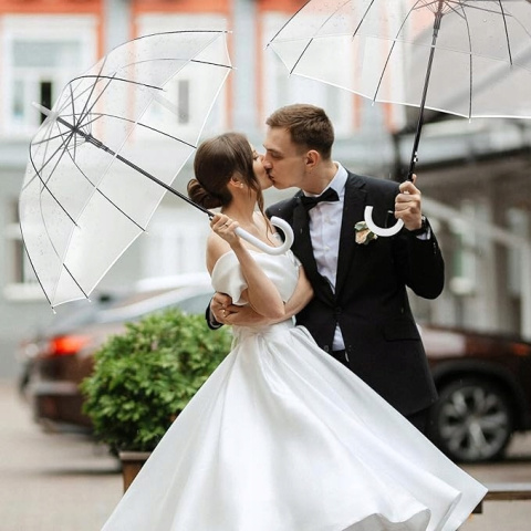 10x Przezroczysty PARASOL na Wesele Ślub Automatyczny z Białym uchwytem