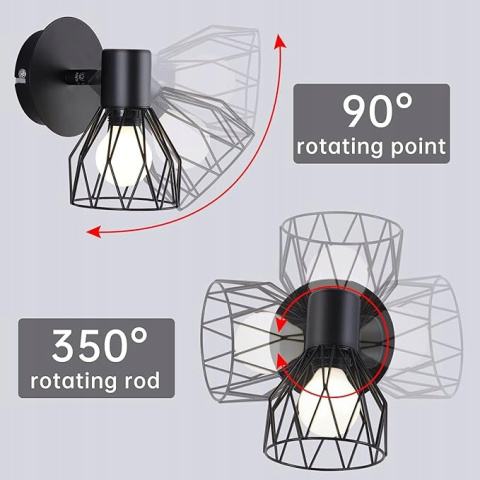 Dehobo E14 czarny metalowy kinkiet kinkiet ścienny 2 szt