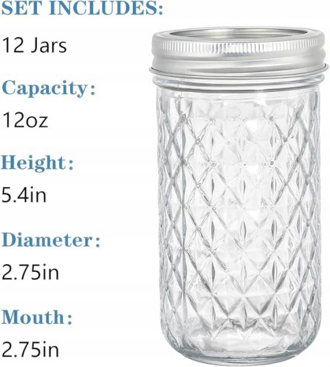 Słoiki Mason Jars Przechowywanie żywności 12 szt