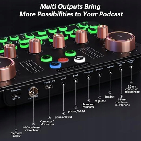 Zestaw mikrofonu podcastowego i miksera audio z kartą dźwiękową iOS/Android
