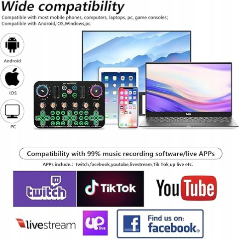Zestaw mikrofonu podcastowego i miksera audio z kartą dźwiękową iOS/Android