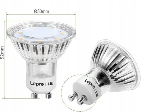 10x Żarówka LED Lepro GU10 250lm 3W Ciepła Biel 2700K Energooszczędna