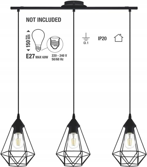 Lampa sufitowa INSPIRE wisząca Byron Czarna E27 Loftowa Industrialna