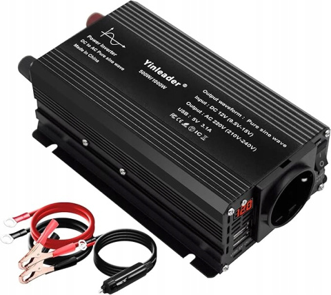 Przetwornica napięcia Inwerter 500W/1000 W DC 12V - 230 V AC 2 USB z LED Przetwornica napięcia Inwerter 500W/1000 W DC 12V - 230 V AC 2 USB z LED