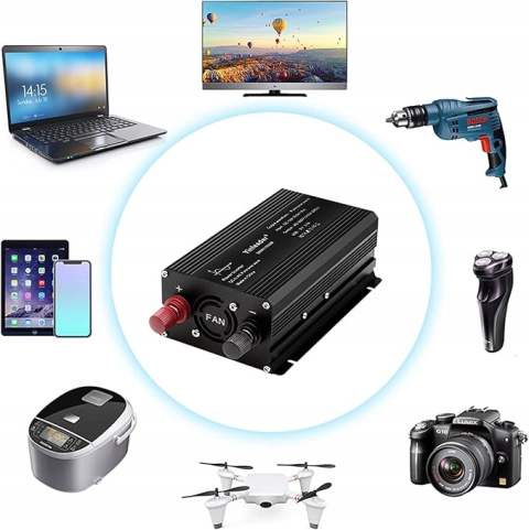Przetwornica napięcia Inwerter 500W/1000 W DC 12V - 230 V AC 2 USB z LED Przetwornica napięcia Inwerter 500W/1000 W DC 12V - 230 V AC 2 USB z LED
