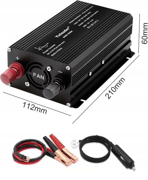 Przetwornica napięcia Inwerter 500W/1000 W DC 12V - 230 V AC 2 USB z LED Przetwornica napięcia Inwerter 500W/1000 W DC 12V - 230 V AC 2 USB z LED