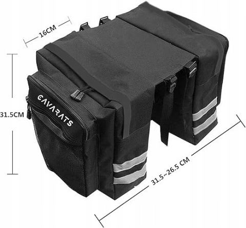 Sakwa rowerowa Torba na bagażnik Podwójna Kufer na Rower Czarny + Odblaski