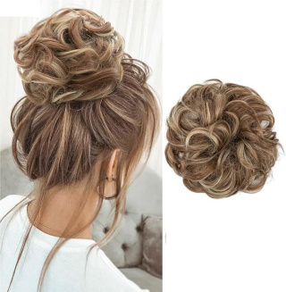 Sztuczny Kok treska Messy Bun Przedłużane włosy Gumka - Jasny Brąz