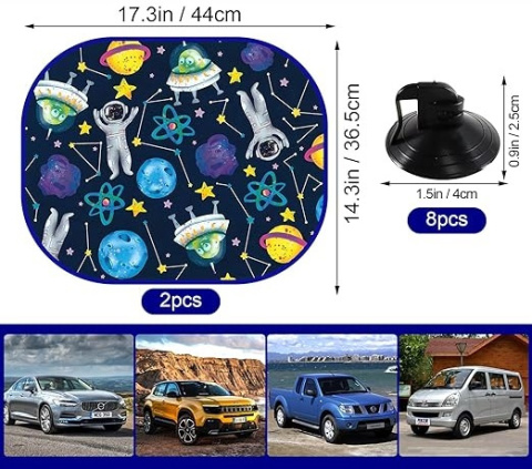 2x Osłona przeciwsłoneczna do Samochodu Dziecięca 44x35 cm 8 przyssawek