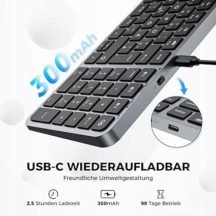 Bezprzewodowa Klawiatura z 3 kanałami Bluetooth iClever Niski Profil QWERTZ