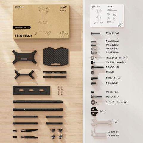 Przenośny Stojak na Telewizor 32" - 65" Mobilny na kółkach ONKRON TS1351-B