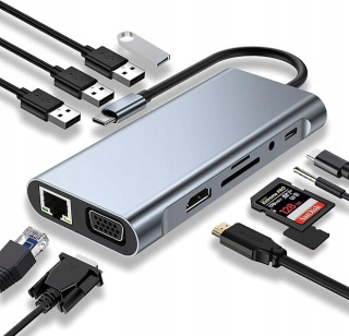 Stacja dokująca Hub USB-C 11 portów Adapter 4K HDMI, VGA, USB 3.0