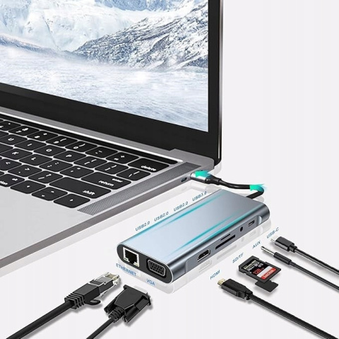 Stacja dokująca Hub USB-C 11 portów Adapter 4K HDMI, VGA, USB 3.0