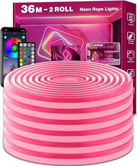Taśma LED RGB Wielokolorowa 36m Neonowa z Kontrolą Aplikacją/Pilotem Taśma LED RGB Wielokolorowa 36m Neonowa z Kontrolą Aplikacją/Pilotem