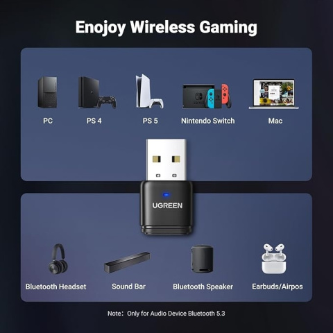 UGREEN 15765A USB Audio Transmiter, Bluetooth 5.3, PS5, PS4, Switch, PC UGREEN 15765A USB Audio Transmiter, Bluetooth 5.3, PS5, PS4, Switch, PC