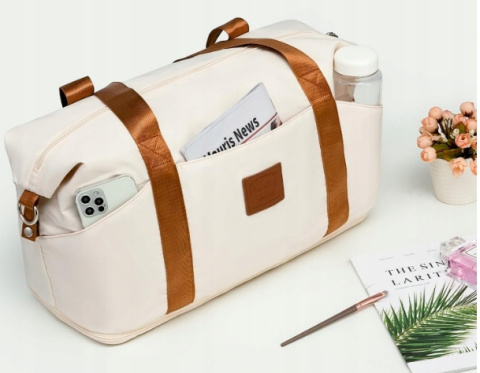 Torba podróżna do samolotu 40x20x25cm pokładowa kabinowa beżowa na ramię