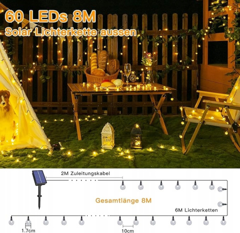 8m Wodoodporne 60 LED IP65 Wodoodporne Solarne Lampy Zewnętrzne 8m Wodoodporne 60 LED IP65 Wodoodporne Solarne Lampy Zewnętrzne