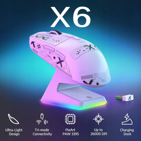 ATTACK SHARK X6 Superlekka Mysz Gamingowa Bezprzewodowa 26000 DPI Biała